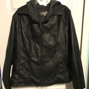 Roz & Ali Faux Leather Moto Jacket Hoodie